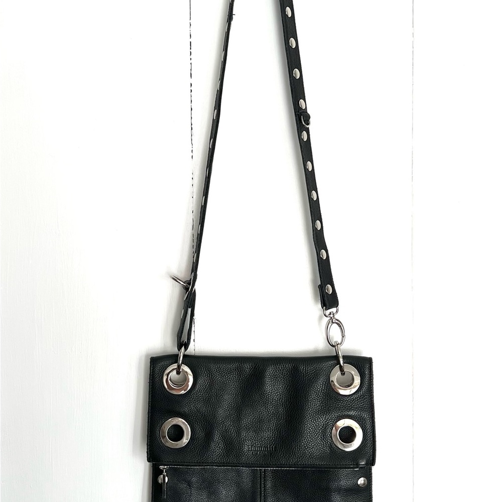 Hammitt Montana Large Black Pebbled Leather Silver Stud Grommets Crossbody Bag - Picture 2 of 8